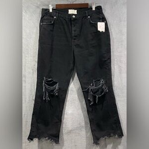 Free People Maggie Mid Rise Straight-Leg Washed Black Jeans Women’s Size 31 NWT
